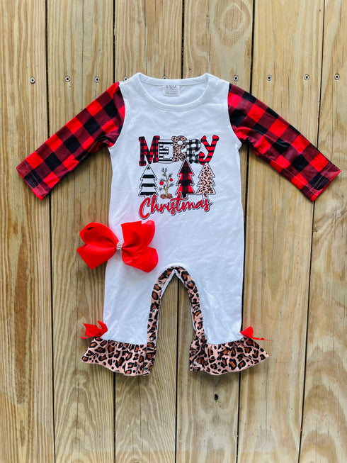 Bowtism Merry Christmas Romper with Matching Bow - Bowtism